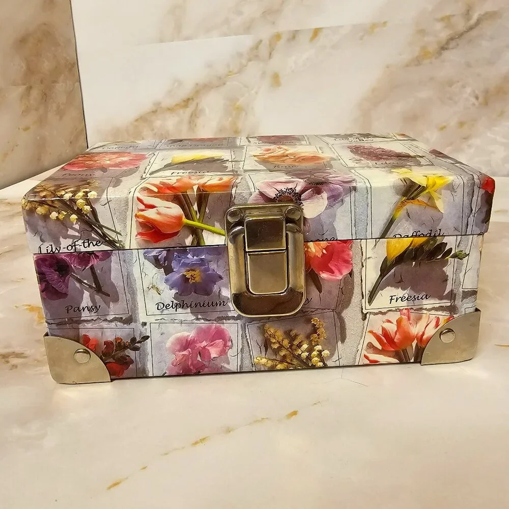 Floral Themed Trinket Box with Mirror